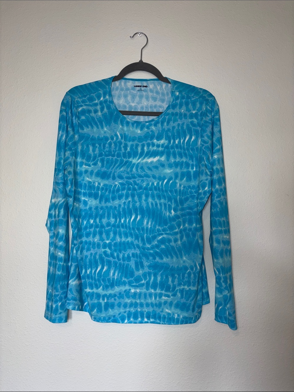 Lands' End Women's Long-Sleeve Rash Guard - Turquoise Tie-Dye